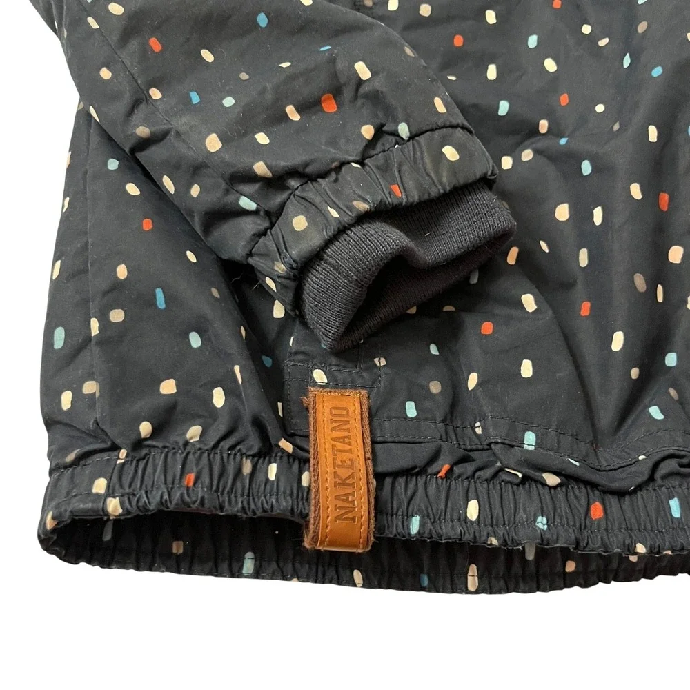 VTG Naketano Brave New Word Navy Blue MultiColor Dot Print Anorak‎ Hooded Jacket